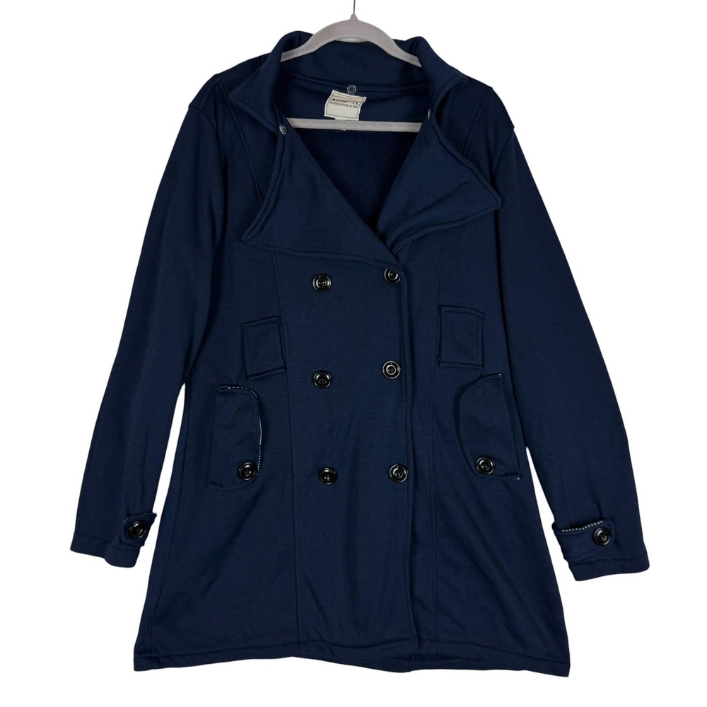 ASTOR PL Coat Womens XL Blue Fleece Pea Coat Double Breasted‎ Button Pockets